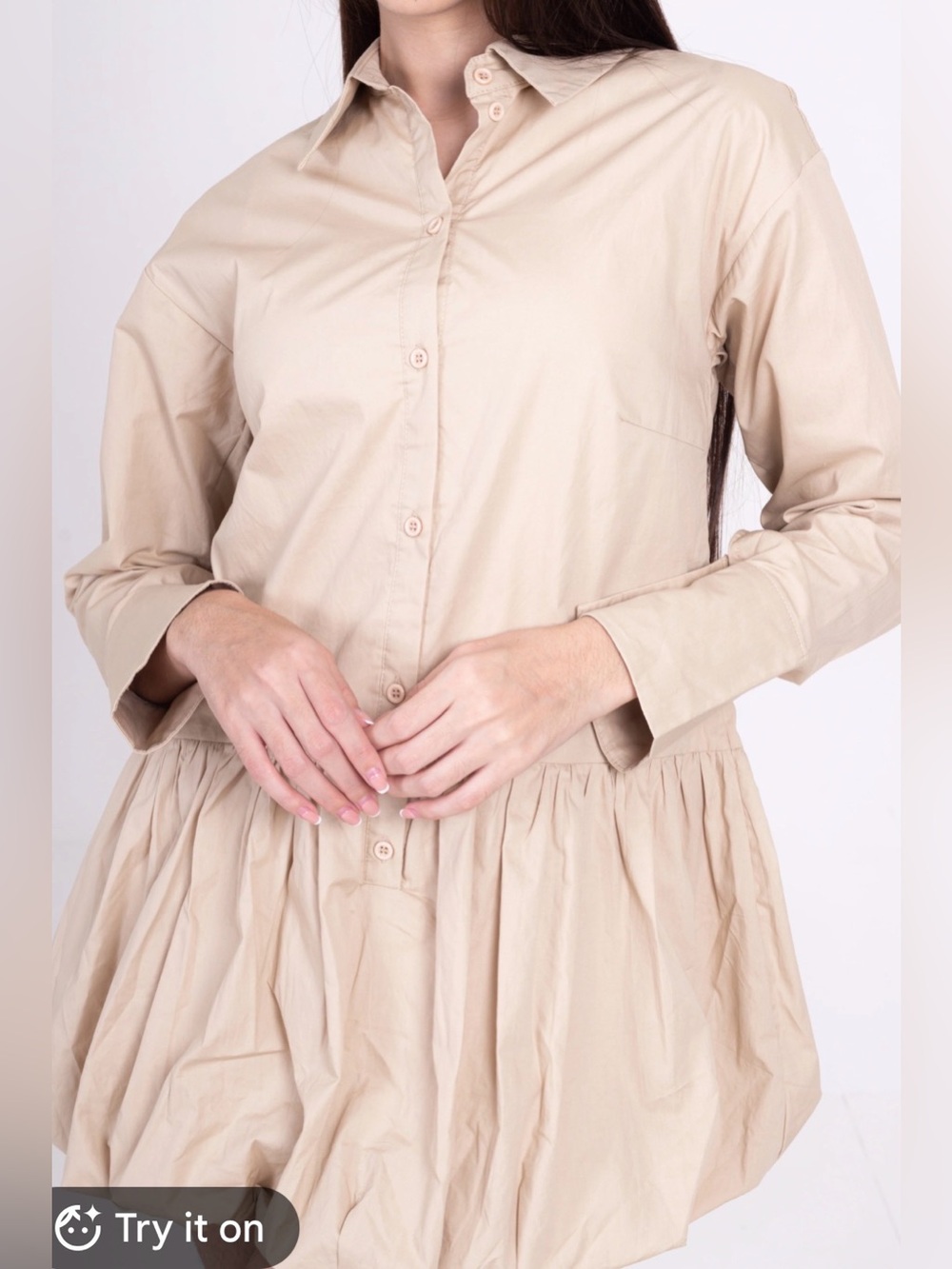 NWT Lumiere tan cotton button-down t-shirt dress. Bubble hem. Drop waist medium